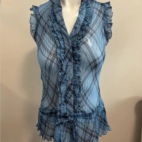 Mine Blue Plaid Ruffled Blouse - Picture 1 of 3